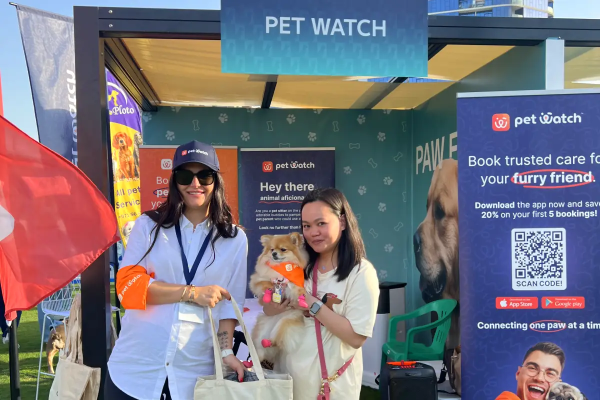 Pet Watch Stand at Pet Festival Abu Dhabi 2025 with Pet Watch founder and pet parent Pet Watch Stand at Pet Festival Abu Dhabi 2025 with Pet Watch founder and pet parent